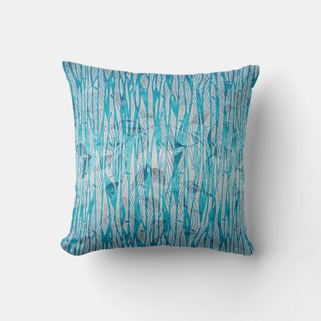 Turquoise Blauw Zilver Grijs Abstract Bloem Kussen (Voorkant)