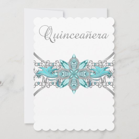 Turquoise Blauw Zilver Quinceanera Kaart (Voorkant)