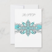 Turquoise Blauw Zilver Quinceanera RSVP (Voorkant)