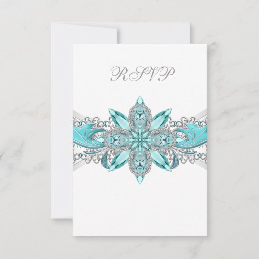 Turquoise Blauw Zilver Quinceanera RSVP (Voorkant)