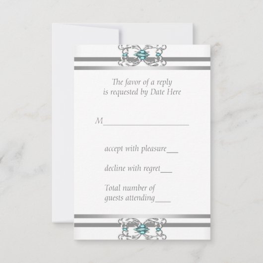 Turquoise Blauw Zilver Quinceanera RSVP (Achterkant)