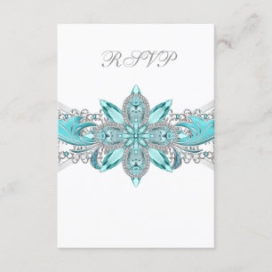 Turquoise Blauw Zilver Quinceanera RSVP Kaartje