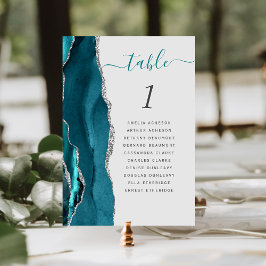 Turquoise Blauw Zilveren Agaten Grijs Bruiloft Taf Kaart