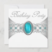 Turquoise Blauw Zilveren Verjaardag Uitnodigingen (Voorkant)