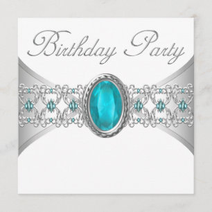 Turquoise Blauw Zilveren Verjaardagsfeest Uitnodig Kaart