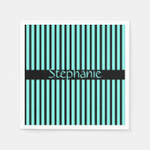 Turquoise Blauw Zwart Aangepaste Naam Strepen Baby Servet (Voorkant)