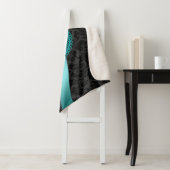 Turquoise-blauw & zwart damast geometrisch ontwerp sherpa deken (In situ)