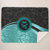 Turquoise-blauw & zwart damast geometrisch ontwerp sherpa deken (Voorkant (horizontaal))