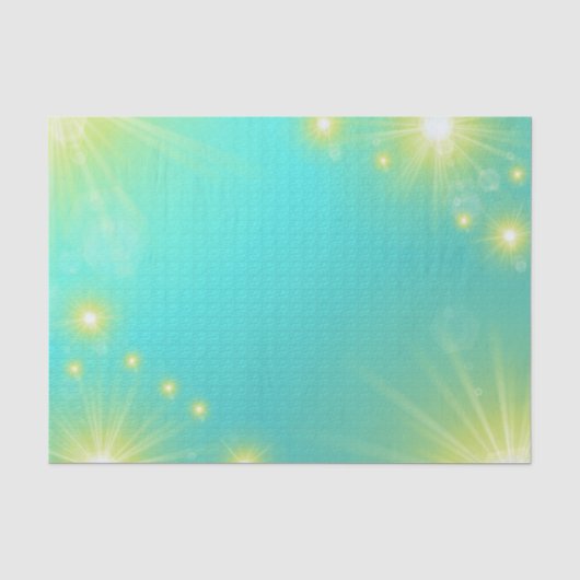 turquoise blauwe achtergrond met gele sterren tissuepapier (Voorkant)