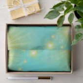 turquoise blauwe achtergrond met gele sterren tissuepapier (Geschenk)