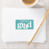 Turquoise blauwe afstudeer dikke typografie adres etiket (Insitu)