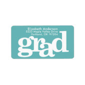 Turquoise blauwe afstudeer dikke typografie adres etiket (Voorkant)
