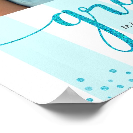 Turquoise Blauwe Afstudeerfeest 3 Foto Glitter Scr Poster (Hoek)