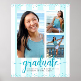 Turquoise Blauwe Afstudeerfeest 3 Foto Glitter Scr Poster
