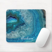 Turquoise Blauwe Agaat Geode Monogram Naam Muismat (Met muis)