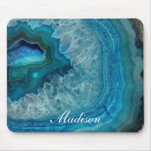 Turquoise Blauwe Agaat Geode Monogram  Naam Muismat