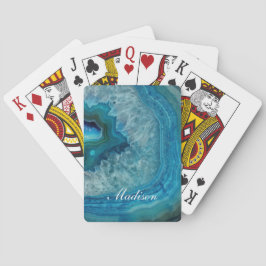 Turquoise Blauwe Agaat Geode Monogram  Naam Pokerkaarten