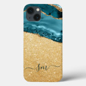 Turquoise Blauwe Agaat Initialen Schrift Steen Gou Case-Mate iPhone Case (Achterkant)