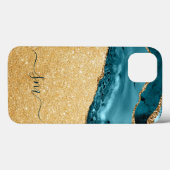 Turquoise Blauwe Agaat Initialen Schrift Steen Gou Case-Mate iPhone Case (Achterkant (horizontaal))