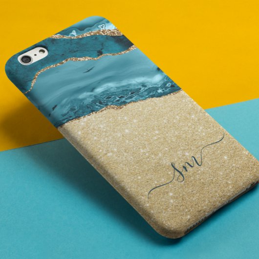 Turquoise Blauwe Agaat Initialen Schrift Steen Gou Case-Mate iPhone Case