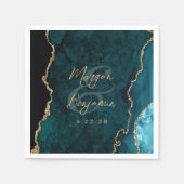 Turquoise Blauwe Agaten Gouden Script Bruiloft Servet (Voorkant)