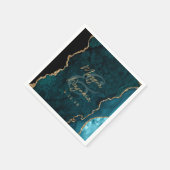 Turquoise Blauwe Agaten Gouden Script Bruiloft Servet (Hoek)