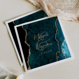 Turquoise Blauwe Agaten Gouden Script Bruiloft Servet