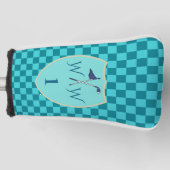 Turquoise Blauwe & Aqua Geruite Monogram  Golfheadcover (Voorkant)