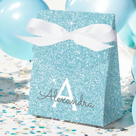 Turquoise Blauwe Aqua Glitter & Glans Monogram Bedankdoosjes