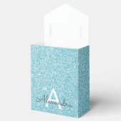 Turquoise Blauwe Aqua Glitter & Glans Monogram Bedankdoosjes (Geopend)