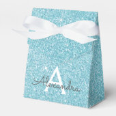 Turquoise Blauwe Aqua Glitter & Glans Monogram Bedankdoosjes (Voorkant Zijde)