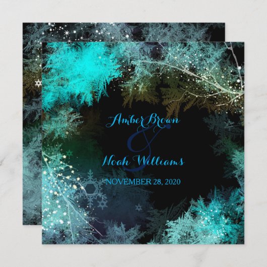 Turquoise Blauwe Avond Bos Bruiloft Kaart (Voorkant / Achterkant)