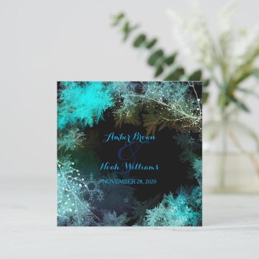 Turquoise Blauwe Avond Bos Bruiloft Kaart (Staand voorkant)