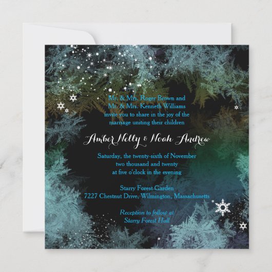 Turquoise Blauwe Avond Bos Bruiloft Kaart (Achterkant)