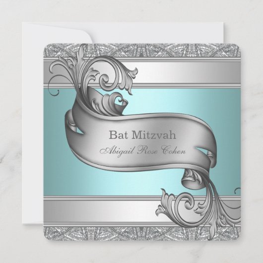 Turquoise Blauwe Bat Mitzvah Kaart (Voorkant)