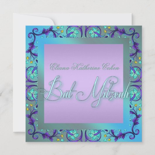 Turquoise Blauwe Bat Mitzvah Uitnodigingen (Voorkant)