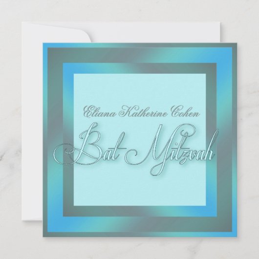 Turquoise Blauwe Bat Mitzvah Uitnodigingen (Voorkant)