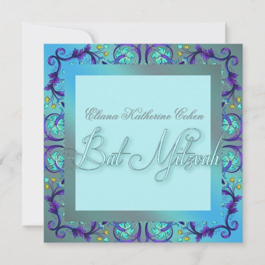 Turquoise Blauwe Bat Mitzvah Uitnodigingen (Voorkant)