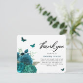 Turquoise Blauwe Bloemen en Vlinders Begrafenis Bedankkaart (Staand voorkant)