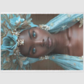 Turquoise Blauwe Bloemen Hoofdtooi Decoupage Tissuepapier (Voorkant)