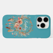 Turquoise Blauwe Boho Bloemige Veren Droomvanger Case-Mate iPhone Case (Achterkant (horizontaal))