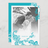 Turquoise Blauwe Boho Paisley Pauw Fotobruiloft Bedankkaart (Voorkant / Achterkant)