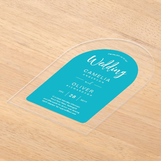 Turquoise Blauwe Boog Acryl Trouw Uitnodigingen Mo (Laagn)