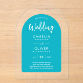 Turquoise Blauwe Boog Acryl Trouw Uitnodigingen Mo (Voorkant)