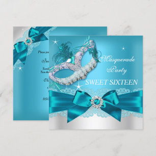 Turquoise Blauwe Boog Masquerade Sweet Sixteen Uit Kaart