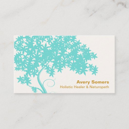 Turquoise Blauwe Boom Holistische Healer Naturopat Visitekaartje (Voorkant)