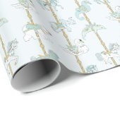 Turquoise Blauwe Carrousel Dieren Gift Cadeaupapier (Rol Hoek)