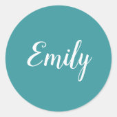 Turquoise Blauwe Cursieve Script Naam Mooi Ronde Sticker (Voorkant)