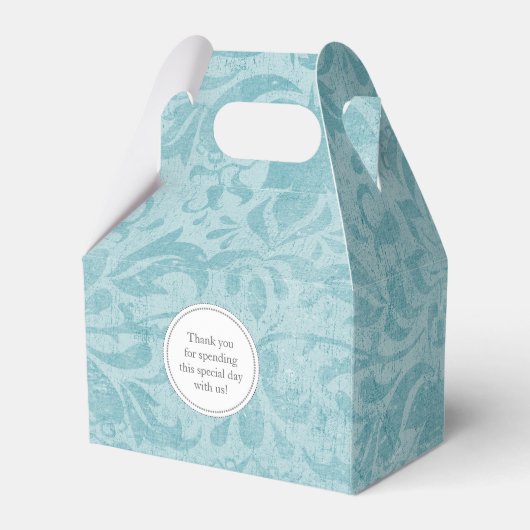 turquoise blauwe damask bruidstafel gunst doos bedankdoosjes (Achterkant)