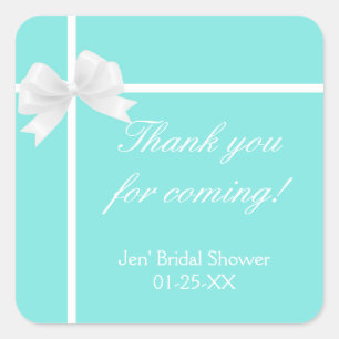 Turquoise Blauwe Diamant Boog Bruiloft Feest Favor Vierkante Sticker